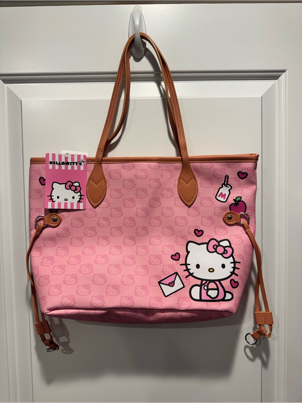 Hello Kitty Pink Tote with Tan Handles and Trim